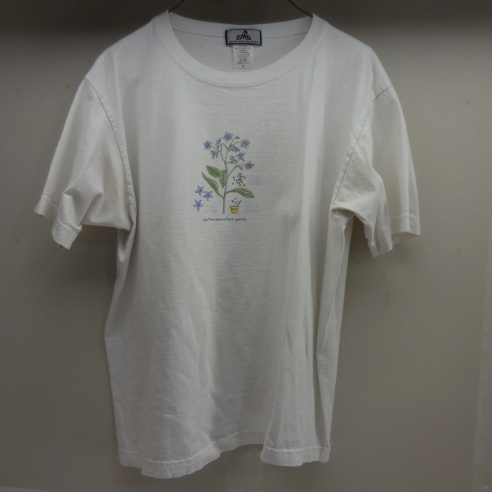 Vintage EMS Eastern Mountain Sports Floral Graphic T-Shirt White Made in USA M